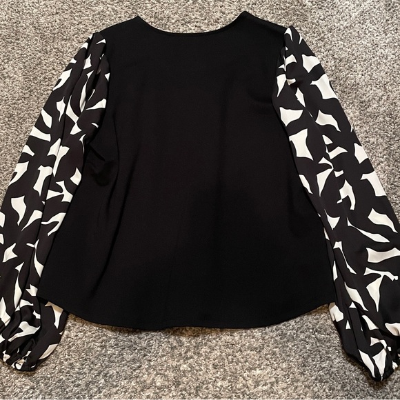 Nine West Black Blouse with Patterned Sleeves - Picture 2 of 4